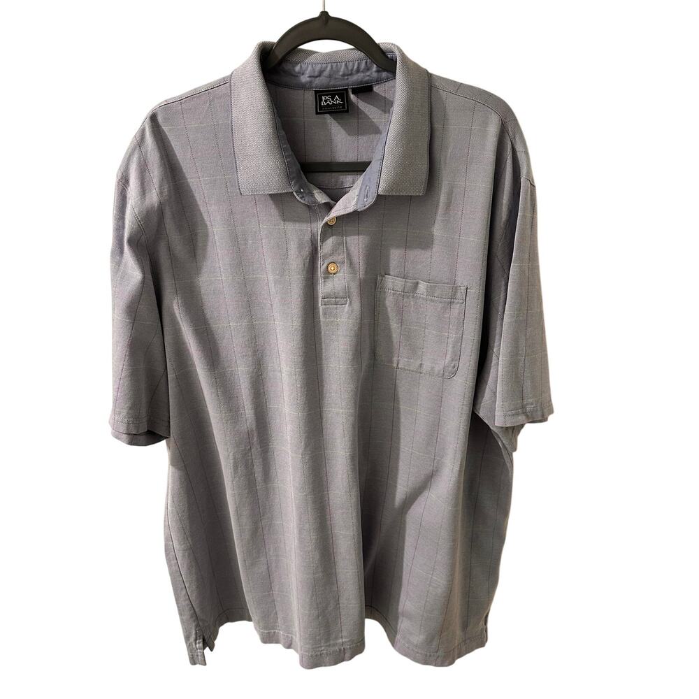 JoS. A. Bank Men's Windowpane Plaid Light Blue Polo Shirt Preppy NWOT, size XXL